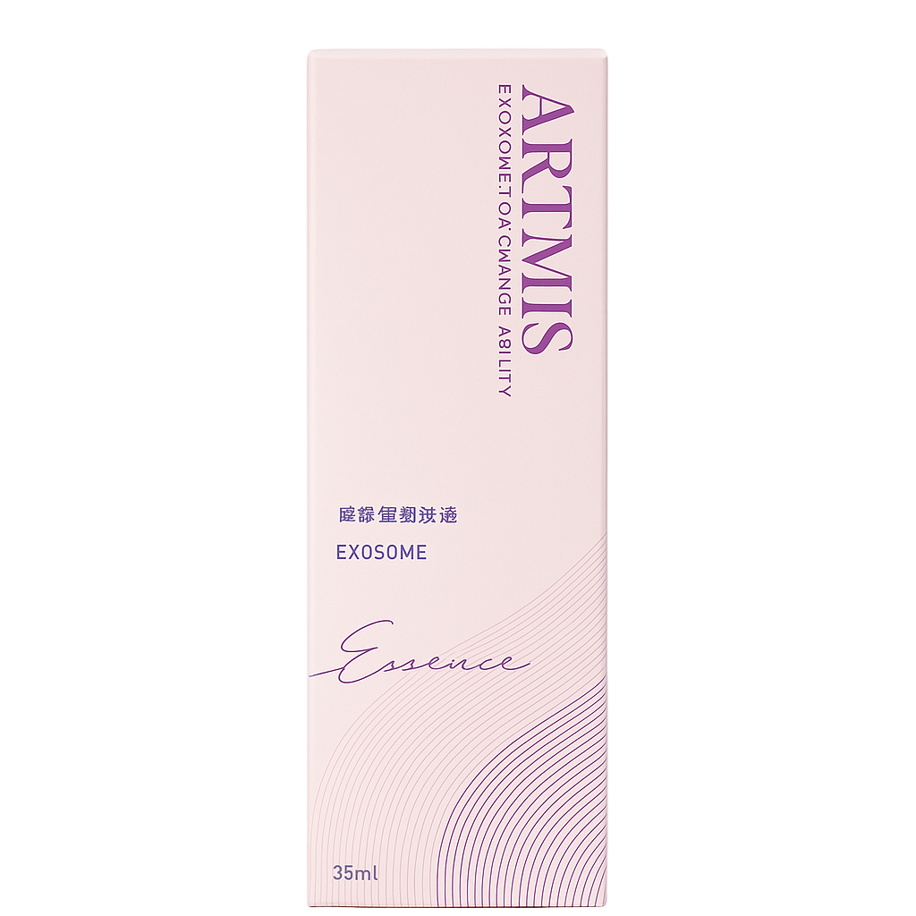 Caja de Artmis Orgasm Drop de 35 ml, diseño elegante para gotas íntimas con exosomas y ácido hialurónico.