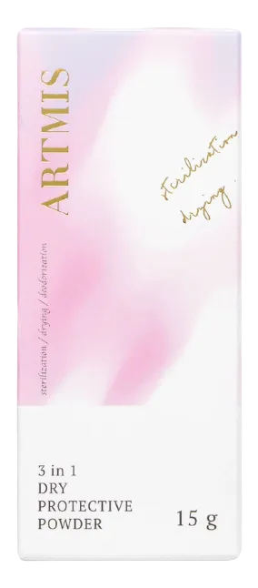 Envase de 3-in-1 Dry Protective Powder, polvo protector seco con diseño práctico para una aplicación fácil y controlada.