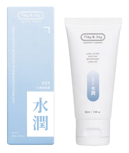 Water Based Lubricant junto a su envase original, lubricante base agua compatible con juguetes íntimos y preservativos.