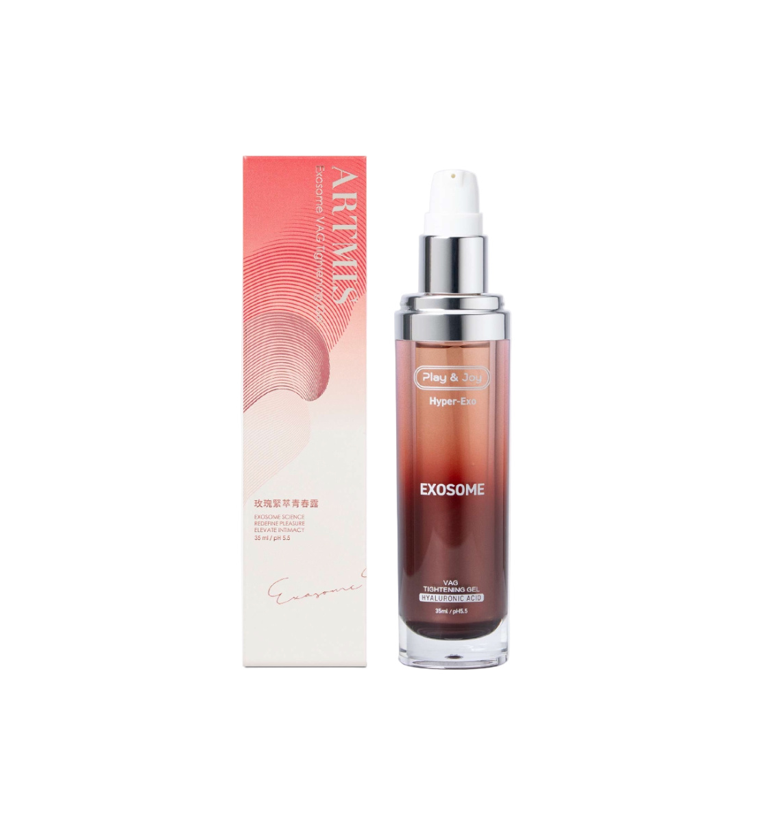 Artmis Tightening Gel de 35 ml junto a su caja, gel íntimo reafirmante con exosomas y ácido hialurónico para mejorar la tonicidad vaginal.