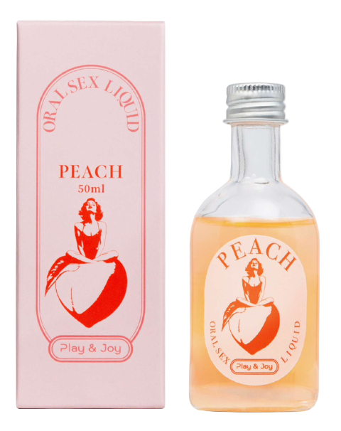 Lubricante oral Oral Pleasure de 50 ml junto a su caja, fórmula de base acuosa con sabores gourmet Peach.