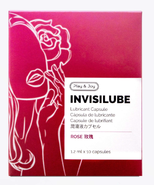Caja de InvisiLube Lub Capsule, diseño elegante para 10 cápsulas de lubricante interno de silicona médica, versiones Neutral y Rose.